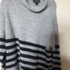 Karen Kane Heather Gray and Black Striped Cowl Neck Sweater